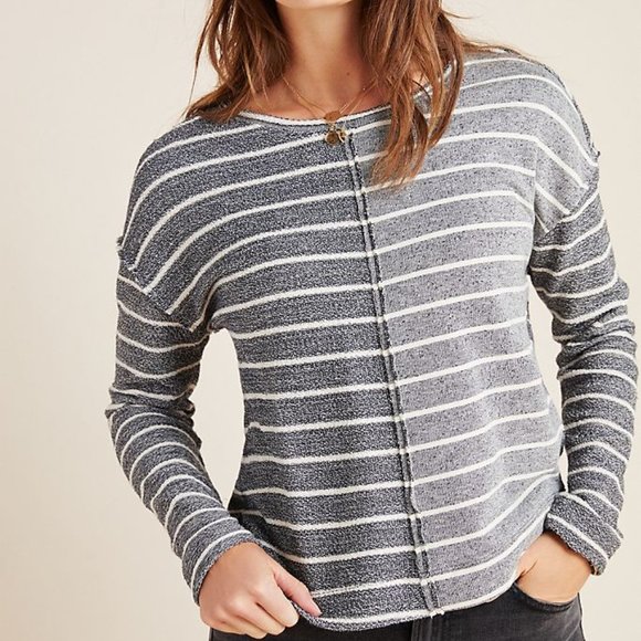 Anthropologie Devin Textured Sweatshirt Navy White - Picture 4 of 8